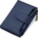 Small Wallet Women RFID Blocking Soft Leather Bifold Compact Card Holder Wallet for Women with Zipper Coin Pocket 4 ID Window (Treasure Bule)