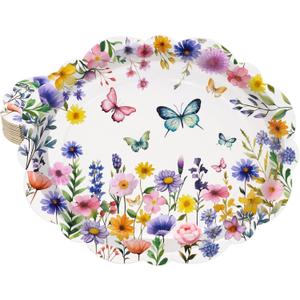 Treasure Cove Wildflower Oval Paper Plates Large Spring Oval Plate Disposable Floral Party Platter Flower Tableware Decorations for Birthday Wedding Tea Party Supplies 10" x 12" 24Pcs