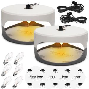 2 Pack Flea Traps for Inside Your Home, Indoor Flea Light, Bed Bug Killer with 8 Sticky Pads & 4 Light Bulb, Odorless Natural Insect Infestation Treatment Trap for Kid Pet