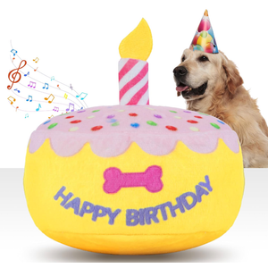 FurtasticFinds Dog Birthday Cake Toy 5.9", Larger Plush Dog Gift with Electronic Music Box, Plays Happy Birthday Song & Puppy Bark Melody, Party Decoration for All Breeds Dogs, Pink