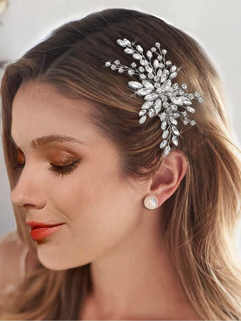 Easedaily Bride Wedding Hair Comb Silver Crystal Hair Pieces Rhinestone Headpieces Bridal Clip Side Combs Hair Accessories for Women and Girls