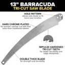Jameson PS-3FPS1 Tri-Cut Pole Saw Head Kit, 13-Inch Barracuda Blade, Converts Extension Poles for Precise Tree Trimming and Pruning