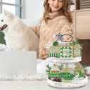 11 Pcs Hello Winter Green Tiered Tray Decor, Snowman Hat Cutting Board Farmhouse Wood Decorations Set, Snowflake Christmas Tree Rustic Wooden Decorative Signs for Home Table Shelf