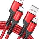 JSAUX Micro USB Cable for Android, (2-Pack 6.6FT) Micro USB Android Charger Cable Nylon Braided Cord Compatible with Galaxy S7 S6 J7 Edge Note 5, Kindle. MP3 and More-Red