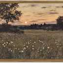 Vintage Farmhouse Wall Art, Rustic Floral Wall Decor Paintings, Twilight Firefly Artwork Painting Field Nature Landscape Canvas Prints for Bedroom Living Room 12x16 inch Wood Framed