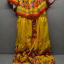 Women Mexican Dress Off Shoulder Floral Long Maxi Dress Summer Beach Party Cinco de Mayo Dresses with Belt (3X-Large, Yellow)