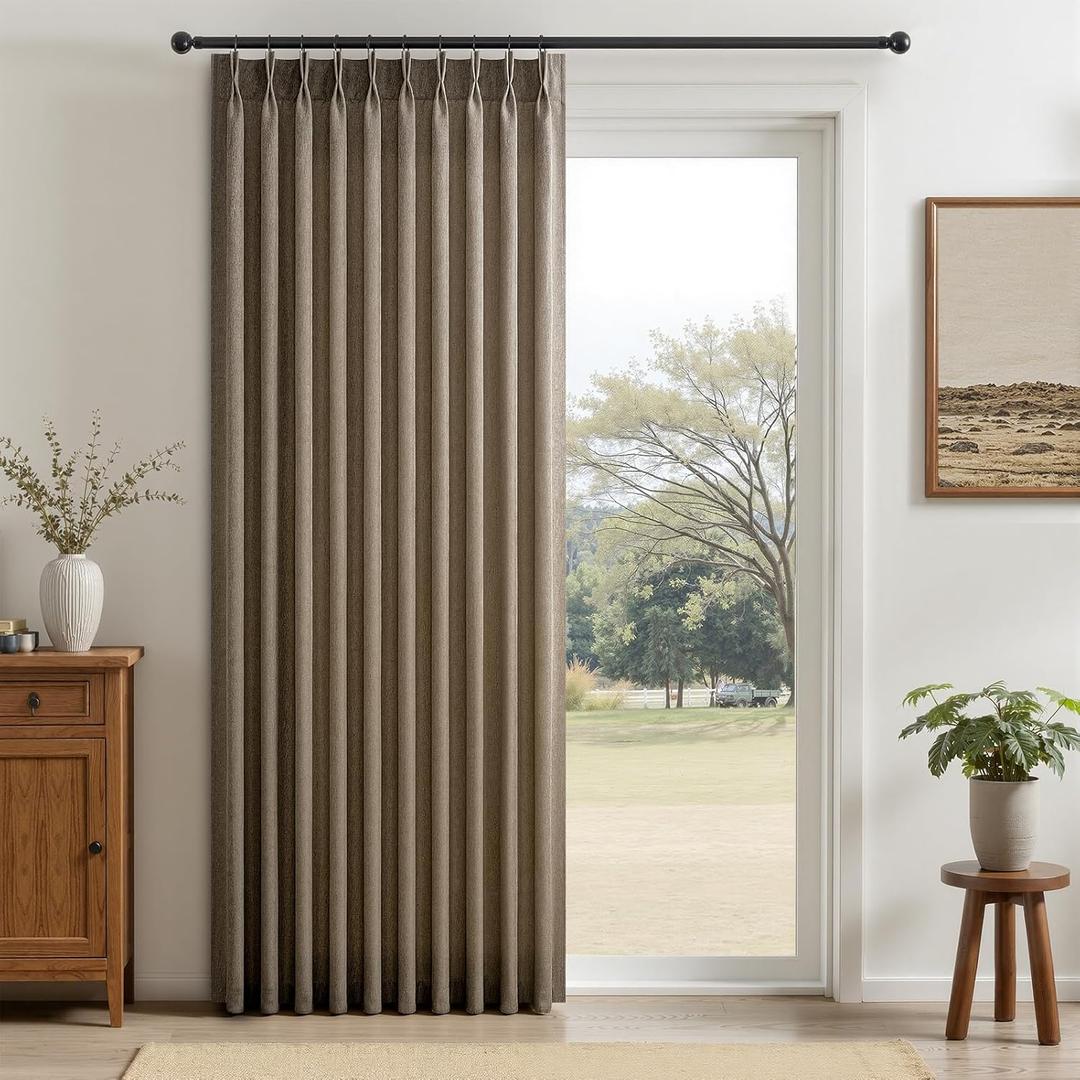 96 Inches Long Pinch Pleated Semi Sheer Curtains,Natural Linen Blended Light Filtering Window Curtains 96 Length for Living Room Bedroom Pinch Pleat Drapes with Hooks 1 Panels 60" Wx96 L