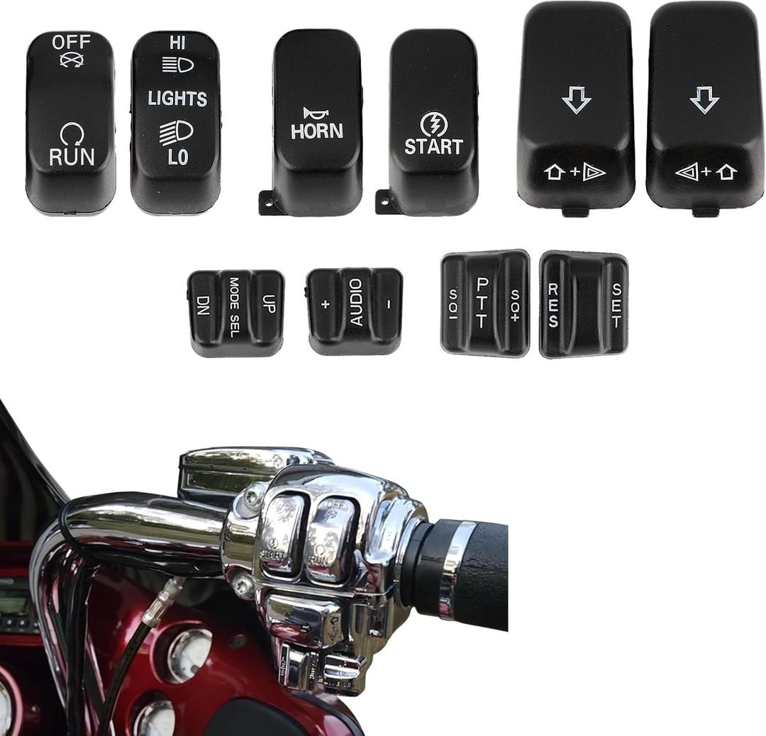 PSLER Hand Control Housing Cap Cover - 10 PCS Switch Cover Kit with Button Caps Fits for Touring Electra Glide, Road Glide, King Street Glide Ultra 1996-2013, Black