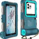 Kfisiso Waterproof Diving Phone Case, Universal Fit with iPhone 17/16/15/14/13 Pro Max Plus(Phone Volume Key on the Left), Professional Scuba Underwater Housing[15M/50FT] for Snorkeling Filming, Teal