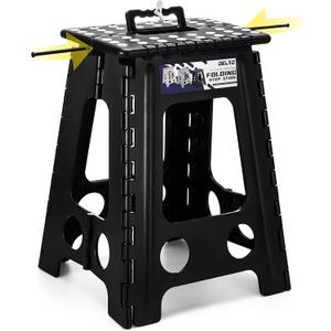 Delxo 17.5 Inch Folding Step Stool,Foldable Stool for Adults with Safety Lock,Portable Collapsible Plastic Step Stool,Non Slip Folding Stools for Kitchen Bathroom Bedroom Up to 400LBS,(Black 1PC)