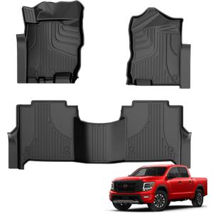 Custom Fit Floor Mats fit for 2017-2024 Nissan Titan / 2016-2024 Nissan Titan XD Crew Cab (with Rear Under Seat Organizer) All Weather Floor Liners 5D Carpet Liners Titan Accessories Black