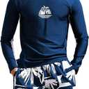 SOLY HUX Mens Swimsuit Long Sleeve Rash Guard Swim Shirt and Shorts 2 Piece Bathing Suit Swimwear Set, M