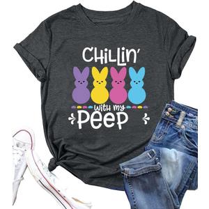 Easter Shirts for Women Cute Easter Shirt Cute Rabbit Graphic T-Shirt Bunny Shirt Easter Tops (Gray, M)