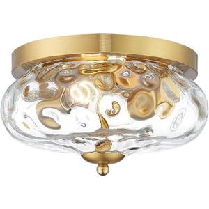 Darkaway Ceiling Light Fixtures Flush Mount Indoor Outdoor Ceiling Light with Water Ripple Glass Shade for Hallway Kitchen Bedroom Porch Living Room Gold Finish