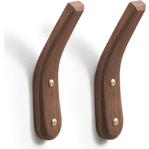 2Pack Wood Hooks Wall Mounted, Minimalist Easy Install Natural Real Walnut Cute Mid Century Modern Simple Rustic Boho Home Foyer Entryway Decor, for Hanging Hat Cap Bag Coat Towel Clothes