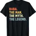 Baba The Man Myth Legend Fathers day gift for Papa Grandpa T-Shirt (Black)