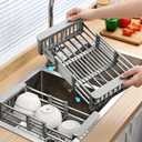 Adjustable Dish Drying Rack with Stainless Steel Drain Basket Over-The-Sink - Portable & Telescopic Space-Saving Solution for Fruit Vegetable