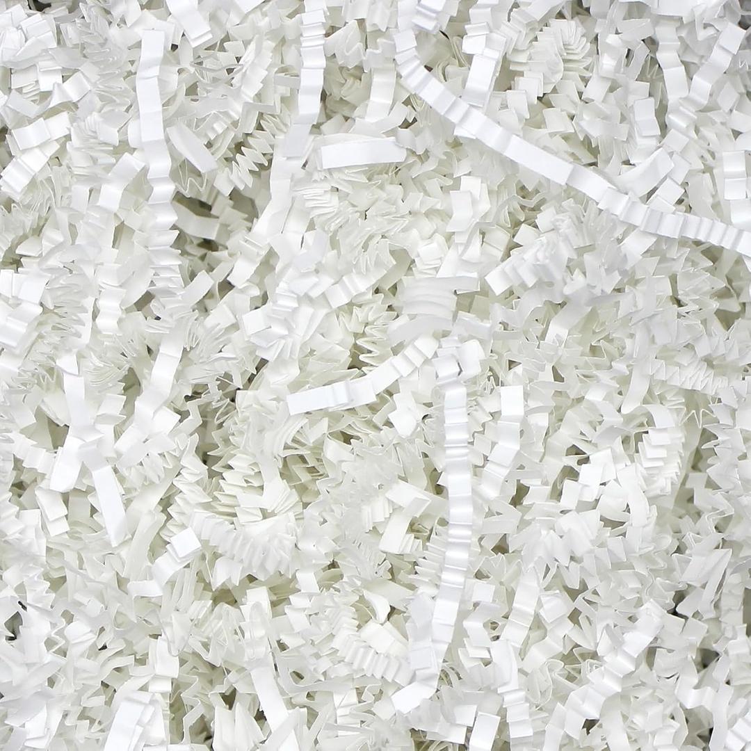 2 Lb Shredded Paper for Gift Baskets, Filler Paper for Gift Boxes, Crinkle Cut Paper Shred Filler for Gift Wrapping, Basket Filling, Birthdays, Weddings, Anniversaries (White)