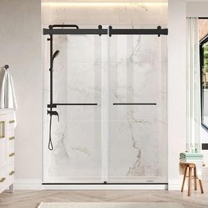 68-72" W x 79" H Frameless Double Sliding Shower Door with Soft-Close Quiet System, 5/16"(8mm) SGCC Tempered Glass Easy-Clean, Stainless Steel Hardware, Explosion-Proof Film, Matte Black