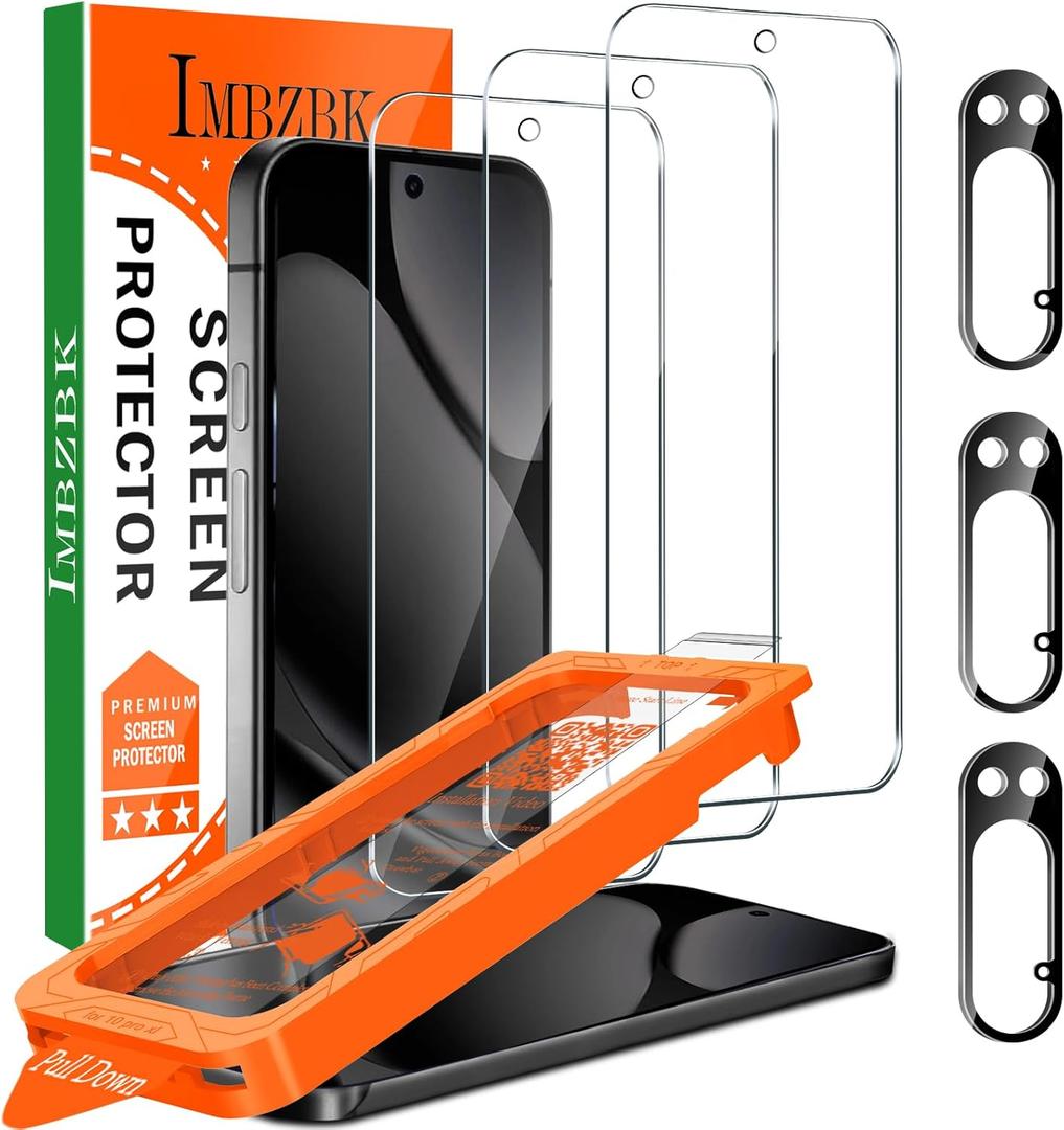 IMBZBK [Auto-Dust Removal] 3 Pack Screen Protector for Google Pixel 10 Pro XL [Phone Case Friendly], 3 Tempered Glass Camera Lens Protector Accessories, Military Grade Shatterproof