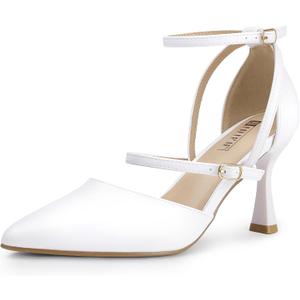 IDIFU IN3 Closed Toe Heels Women's Pumps Strappy High Pointed Toe Kitten Medium Heels Wedding Prom Work Office Dress Shoes for Women Dressy Comfortable Ankle Strap Pumps Shoes Size 7