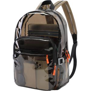 TINYAT Heavy Duty Transparent Clear backpack See Through Large Capacity Clear Bag for college, Concerts, Sports, Travel (Black)