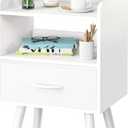 Yoobure Modern Nightstand with Drawer, Bedside Tables, Mid Century Nightstands with Open Storage Shelf, Wood Bedside Table, Small Night Stands for Bedrooms, 2-Tier Night Table