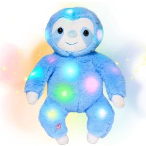 Hopearl LED Plush Three-Toed Sloth Lighting Up Stuffed Animal Sloth Floppy Night Lights Glow in The Dark Birthday Festival for Kids Toddlers, Blue, 12.5''