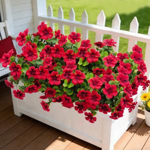 4 Bundles Large Artificial Geranium Flowers for Outdoors UV Resistant Faux Silk Flowers Realistic Fake Plants for Porch Balcony Patio Garden Home Decor (Red)