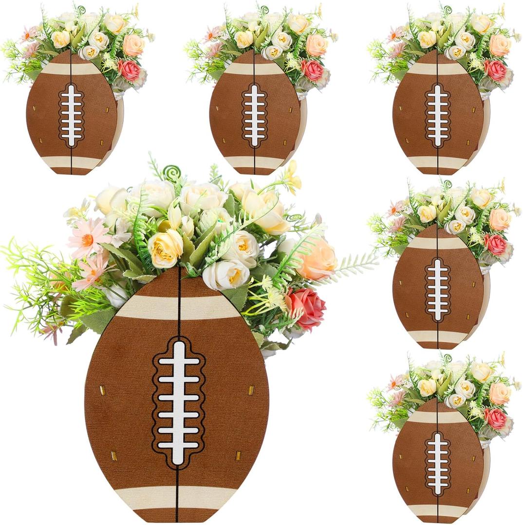 Cinnvoice 6 Pcs Wooden Centerpieces for Tables Baby Shower Decorations Tabletop Boxes Party Favor for Birthday Baby Shower Wedding Garden Tea Party(Football)