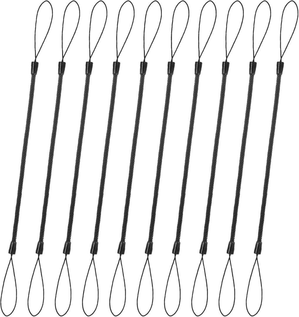 10 Pcs Pen Leash,Pen Lanyard with Silicone Ring,Elastic Lanyard for Stylus Pens,Retractable Spring Coil Strap,Anti-Lost Stylus Tether for Touchscreen Tablets,Office,Bank,School Use(Black)