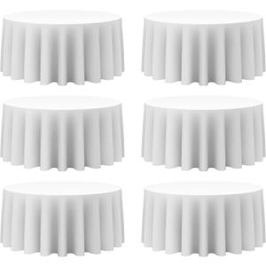 BRILLMAX 6 Pack White Round Tablecloths 132 Inch - Circle Bulk Linen Polyester Fabric Washable Table Cloth Cover for Wedding Reception Banquet Birthday Party Buffet Restaurant