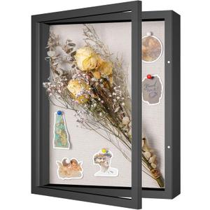 Califortree 11x14 Shadow Box Frame with Linen Back  Sturdy Memory Display Case of Flower, Pictures, Medals and More, Black