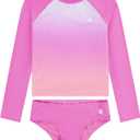 Hurley Girls Long Sleeve Rash Guard 2-Piece Swimsuit (14, China Rose)