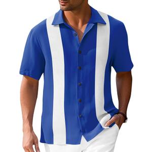 Mens Vintage Bowling Shirts Short Sleeve Button Down Guayabera Beach Shirts for Men (X-Large, Royal Blue)