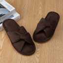 Enteer Women's Corduroy Bow Memory Foam Slippers, Open Toe Cross Band Non-Slip Indoor Outdoor House Slippers