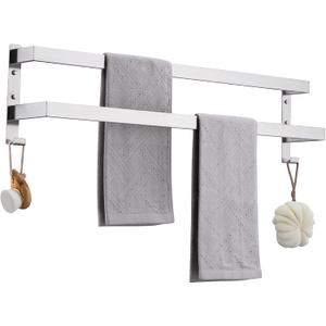 Double Towel Bar Towel Racks for Bathroom, Bath Towel Holders Wall Mount, Stainless Steel Towels Shelves Towel Rail, 2-Tiers (Brushed Nickel, 32 Inches)