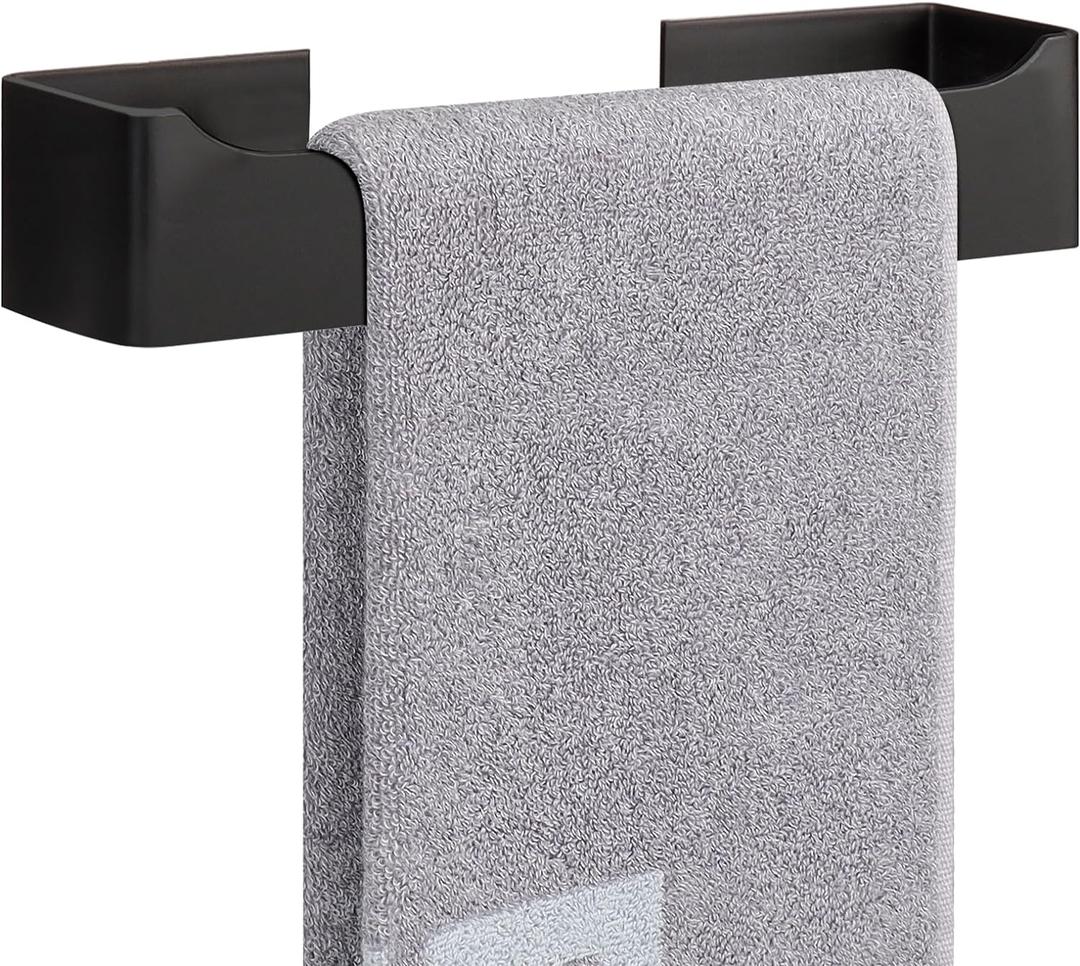 NearMoon Self Adhesive Hand Towel Holder/Towel Ring, Stainless Steel Hand Towel Bar Rustproof Stick on Wall-Towel Rack for Bathroom/Kitchen, Square Sticky and Wall Mounted (9 Inch, Matte Black)