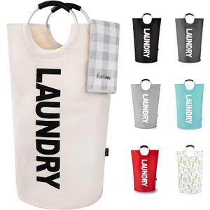 Caroeas 90L Laundry Basket (13 Colors), Waterproof Laundry Hamper, Laundry Bag with Padded Handles, Clothes Hamper, Collapsible Laundry Basket Easy Storage (Beige)