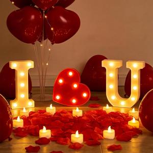 Valentines Day Decorations Proposal Kit - Light Up I Love U Sign, 2000 Red Rose Petals, 30 Flameless Candles, 30 Red Heart Balloons, Romantic Decorations for Special Night, Outdoor Proposal