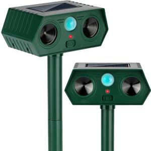 2 Pack 2025 Ultrasonic Animal Repellent Outdoor Cat Repellent Devices Solar Animal Repeller Motion Activated Deterrent to Scare Deer Squirrel Rabbit Raccoon Skunk for Yard Lawn Outdoor