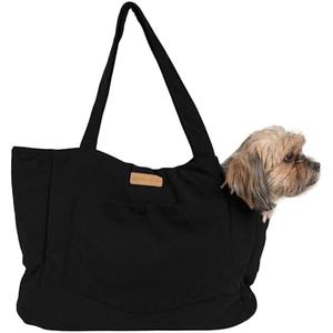 NoblePup Corduroy Dog Carrier - Lightweight Cotton Soft-Sided Pet Tote with Safety Harness Clip - Breathable Travel Carrier for Small Dogs and Puppies (Black)