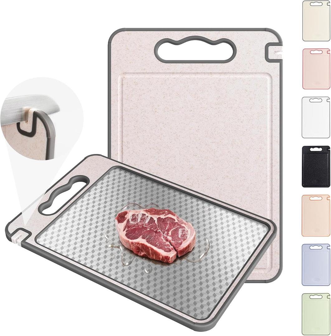 2 in 1 Stainless Steel Cutting Board with Handle Non-toxic Chopping Large Big Small Metal Carving Kitchen Meat Butcher Block Not Titanium Wood Bamboo Glass Marble Stone Rubber Plastic Sink (Grey/Beige)