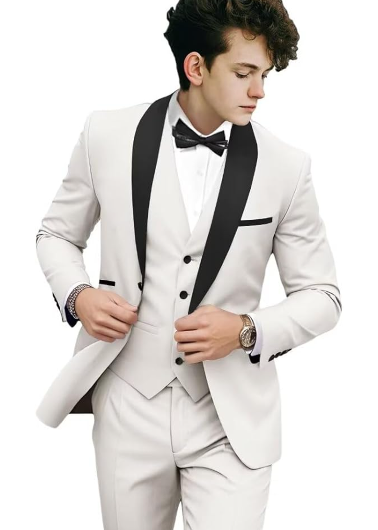 SAROULU Boys Tuxedo Suit 3 Piece Formal Toddler Suit for Boys Slim Fit Suit Set for Wedding Ring Bearer Jacker Vest Pants,18Y, White
