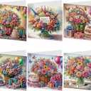 Tontut 6 Pieces Diamond Art Painted Greeting Cards, Flower Basket Gift Butterfly 5D DIY Special Shape Diamond Card Creative Gifts, Christmas Thanksgiving Greeting Card Congratulation (Rose Bouquet)