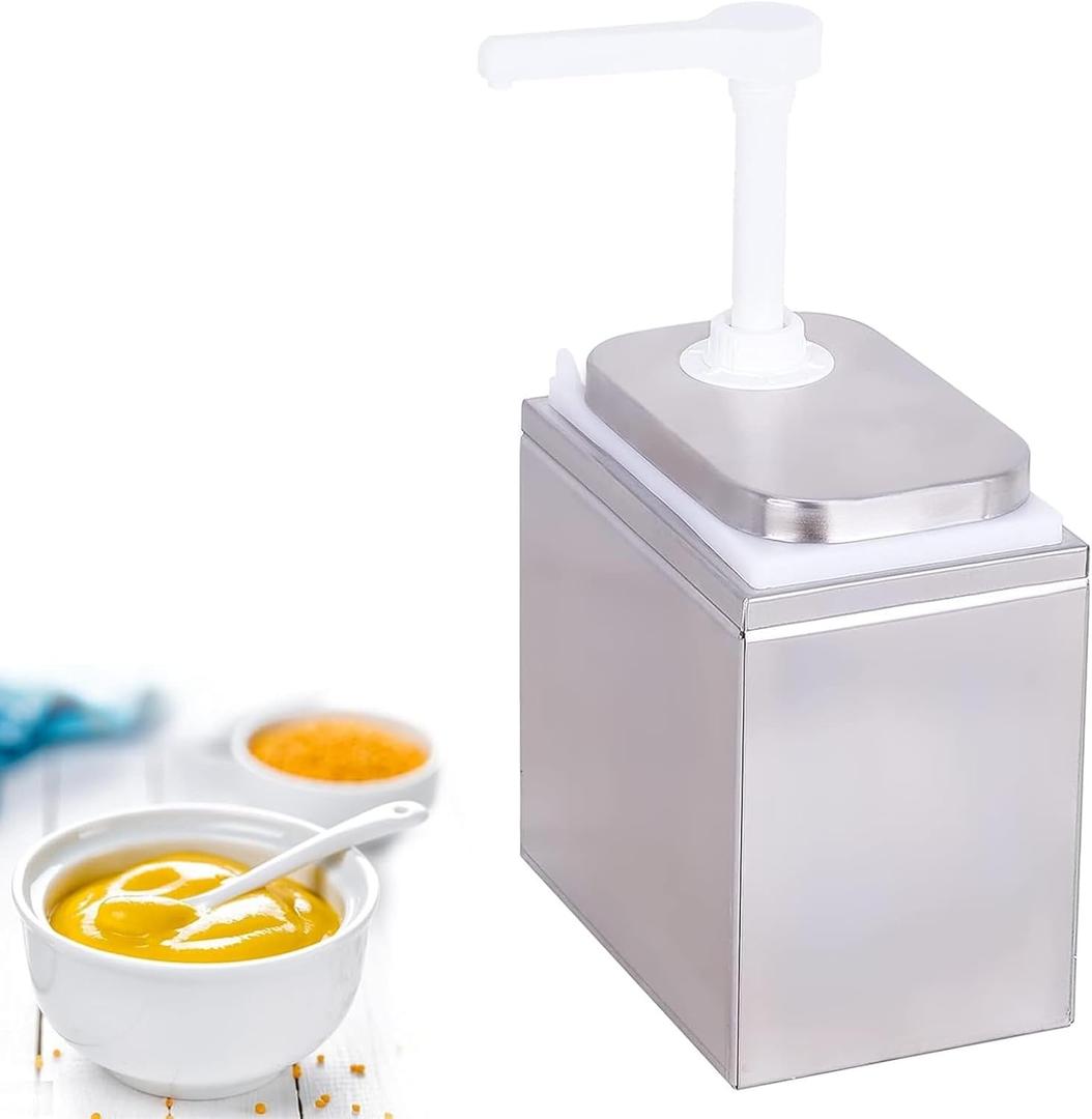 2L Sauce Dispenser Pump Stainless Steel Condiment Pump Station Condiment Pump Dispenser with 2.1 Quart Jar (2L Jar)