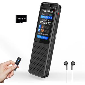 78GB Voice Activated Recorder with Playback, Vandlion 1536KbpsDigital Audio Recording Device (70Hrs Recording Time) with Noise Reduction, Password for Lectures Meetings Interviews Classes