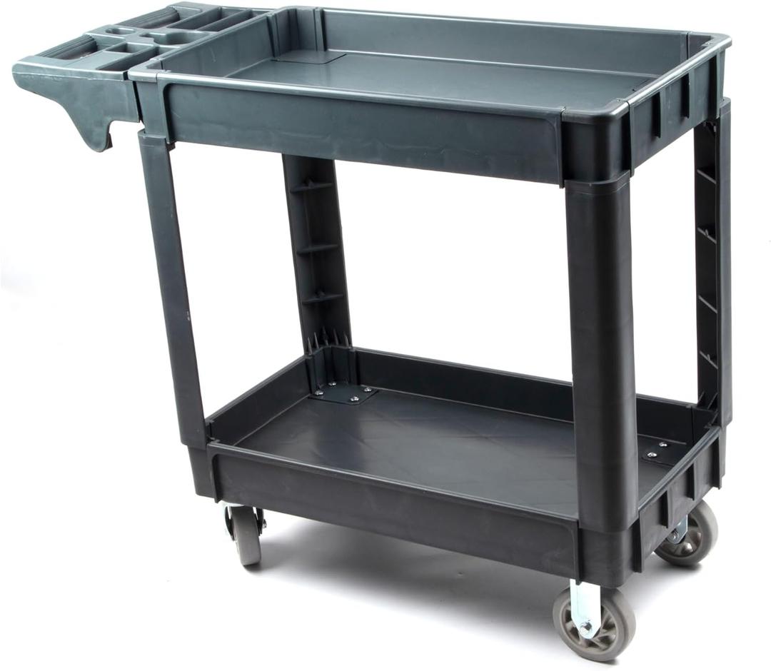 Heavy Duty Rolling Utility Service PP Cart with Wheels for Warehouse/Garage/Restaurants/Offices, 2-Tier HDPE Shelves, 600 lbs Capacity, 5" Caster Wheels (SC2500)