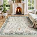 Lessymo Area Rugs for Living Room, Soft Non Slip 5x7 Washable Rug for Bedroom Dinning Nursery Room Office, Kids & Pets Friendly, Stain Resistance Vintage Floral Tribal Decor, Cream Green