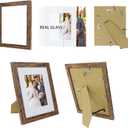 Hongkee 8x10 Picture Frame Set of 4, Made of Real Glass and Rustic Brown Wooden Frame, 8 by 10 Photo for Wall or Tabletop - Display Picture 5x7 with Mat or 8x10 Without Mat